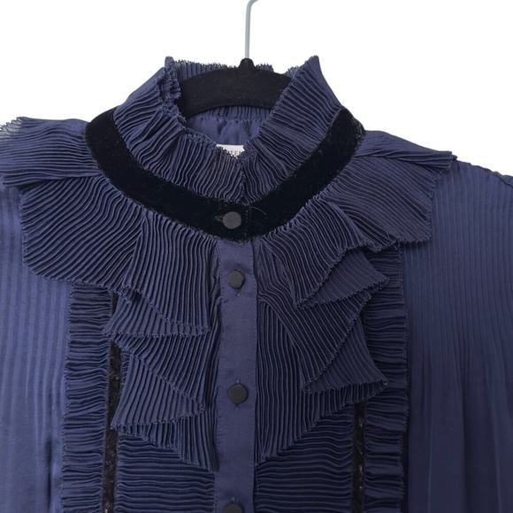 Diane Von Furstenberg DVF Jonquille Pleated High Neck Ruffle Blouse (4) - Picture 5 of 15
